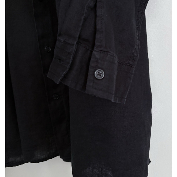 Garnet Hill Black Easy Linen Tunic Top Sz M Long Sleeve Button Up Minimalist - Picture 5 of 15